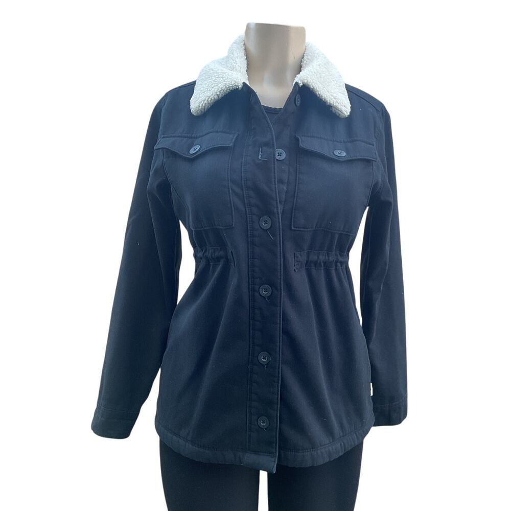 Hang Ten Black Utility Jacket Sherpa Lined Drawstring Waist XS